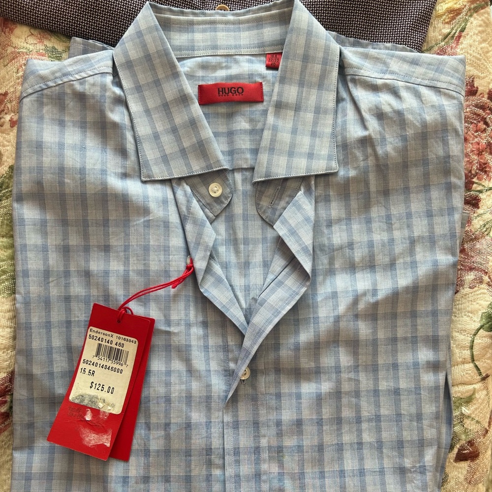 Hugo Boss Blue Dress Shirt with Classic Checkered Pattern